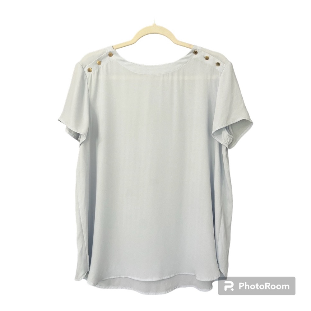 Loft Top - Women’s Size L - Pale Blue - Button Shoulder - Polyester